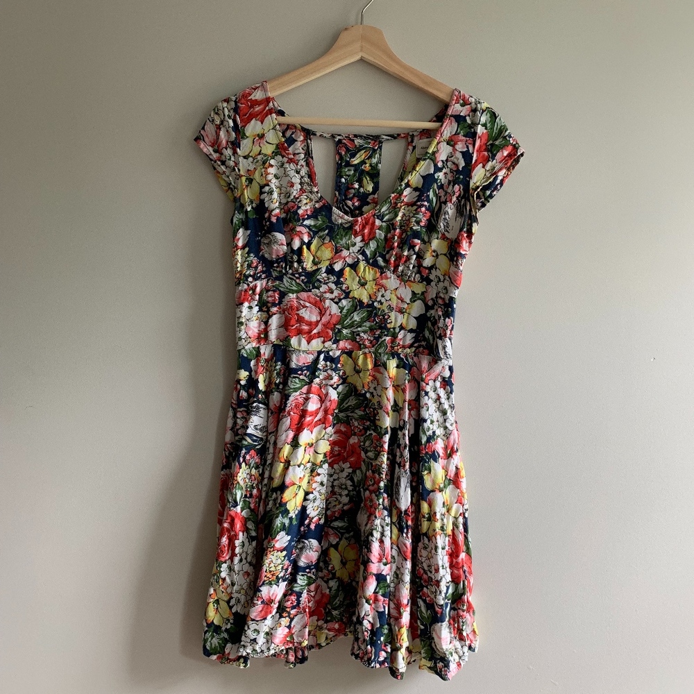 FLORAL COLORFUL A-LINE FLARE DRESS
